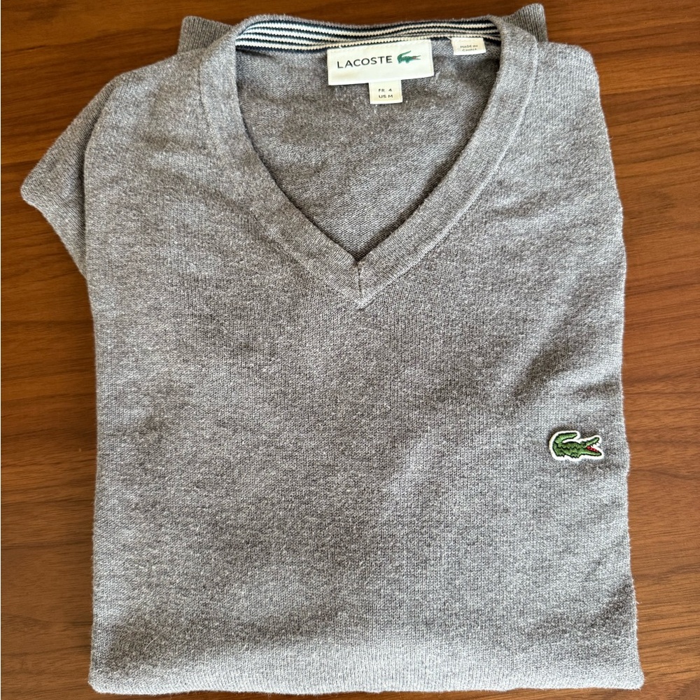 Lacoste Men's V-Neck Sweater in Gray